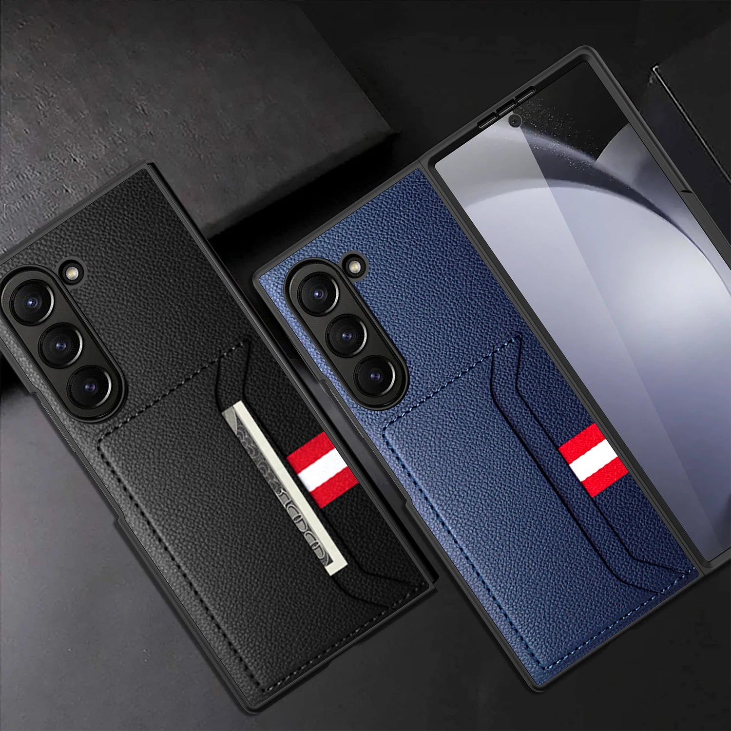 Matte Leather Luxury Case with Card Pocket for Samsung Galaxy Z Fold 5