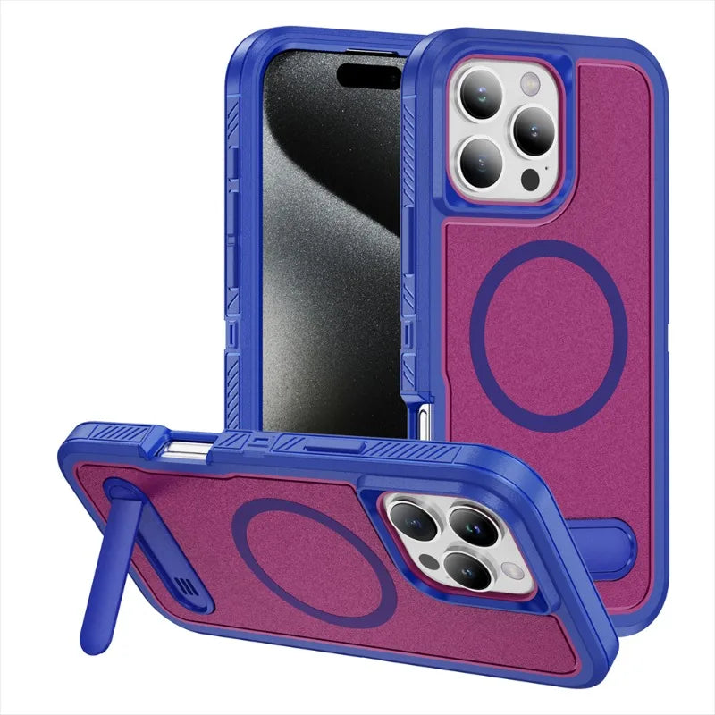 Shockproof Luxury Matte MagSafe Bumper Case with Invisible Stand for iPhone 16 Series