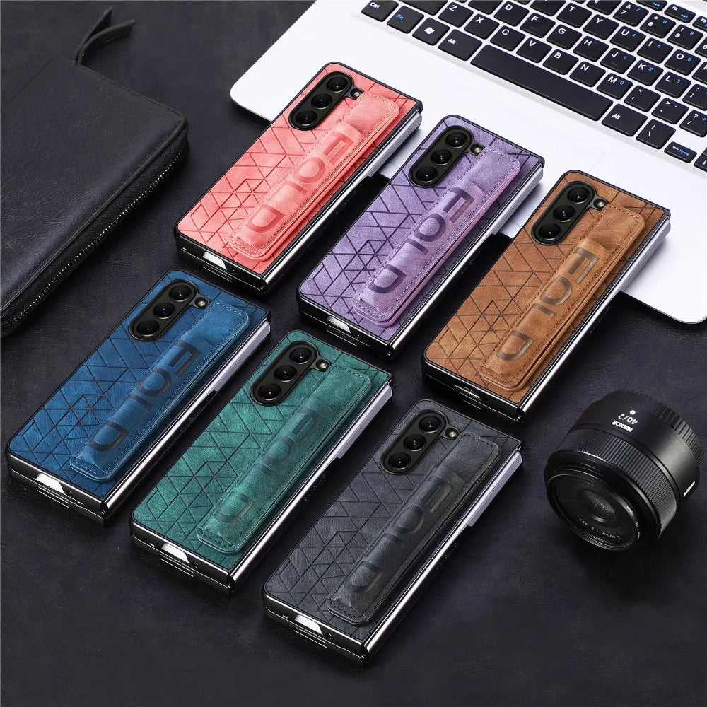 PU Leather Wrist Strap Case with S Pen Holder for Samsung Galaxy Z Fold 5