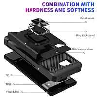 Card Slot Metal Ring Holder Sliding Window TPU Frame Hard Plastic Back Case for Google Pixel 8 Series