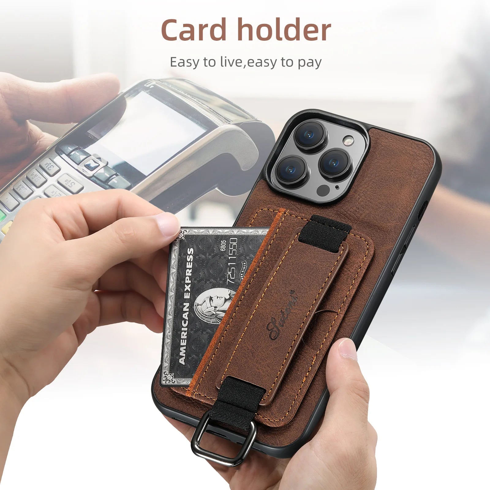 Premium Litchi Grain Leather Case with Card Holder for iPhone 16 Series