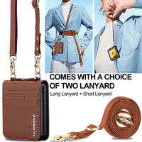 Crossbody Leather Case with Card Slots and Lanyard for Samsung Galaxy Z Flip 6