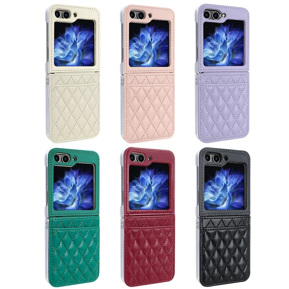 Diamond Hinge Luxury Leather Wallet Case with Vertical Card Slot & Hand Strap for Samsung Galaxy Z Flip 6