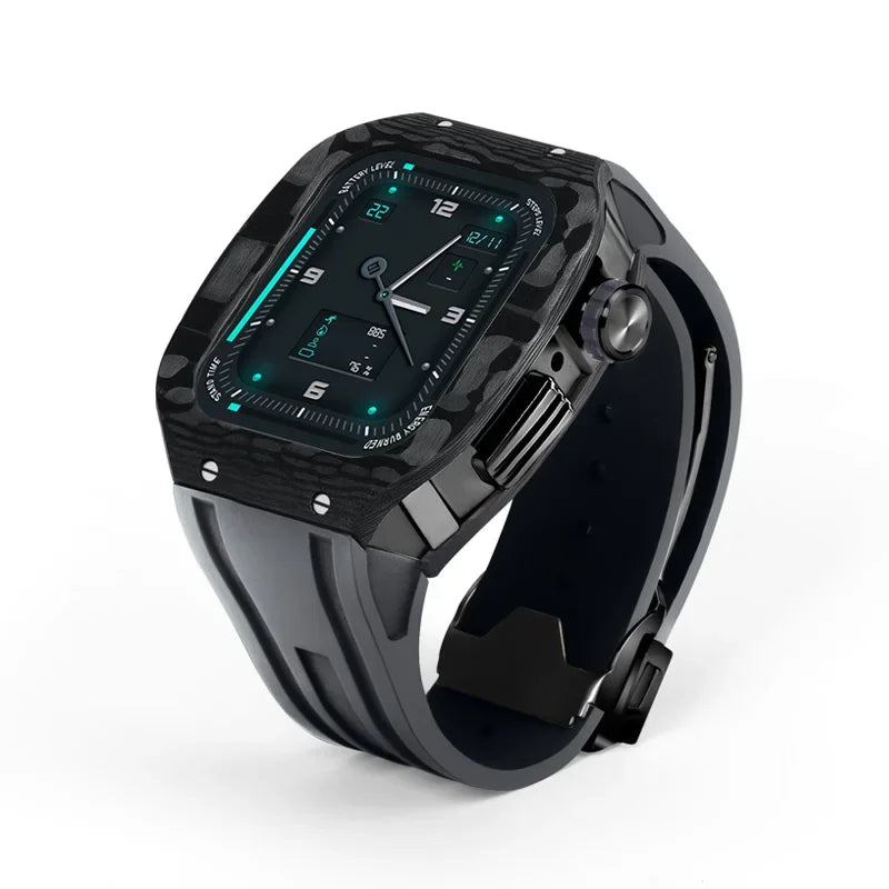 Luxury Carbon Fiber Case with Fluorine Rubber Strap for Apple Watch