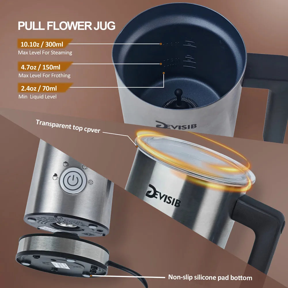 DEVISIB 4-in-1 Electric Milk Frother and Heater (EU Plug)