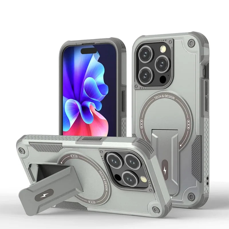 Shockproof MagSafe Armor Case with Holder for iPhone 15 Series