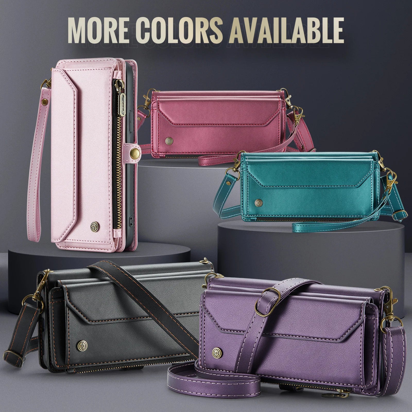 Crossbody Card Slot Wallet Leather Zipper Bag Case for iPhone 15 Series