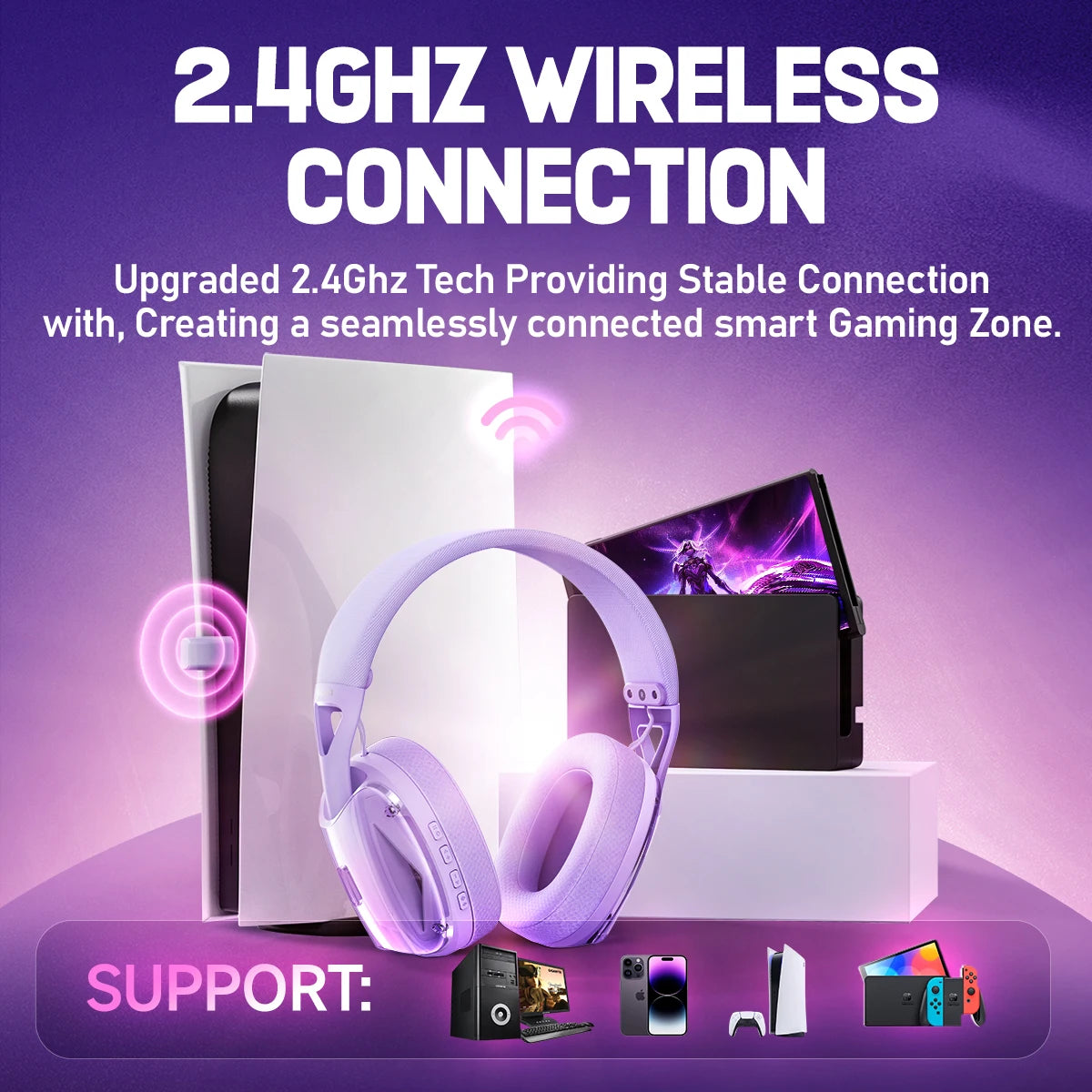 Picun G1 2.4GHz Wireless Gaming Headset – 30-Hour Battery & 3D Sound