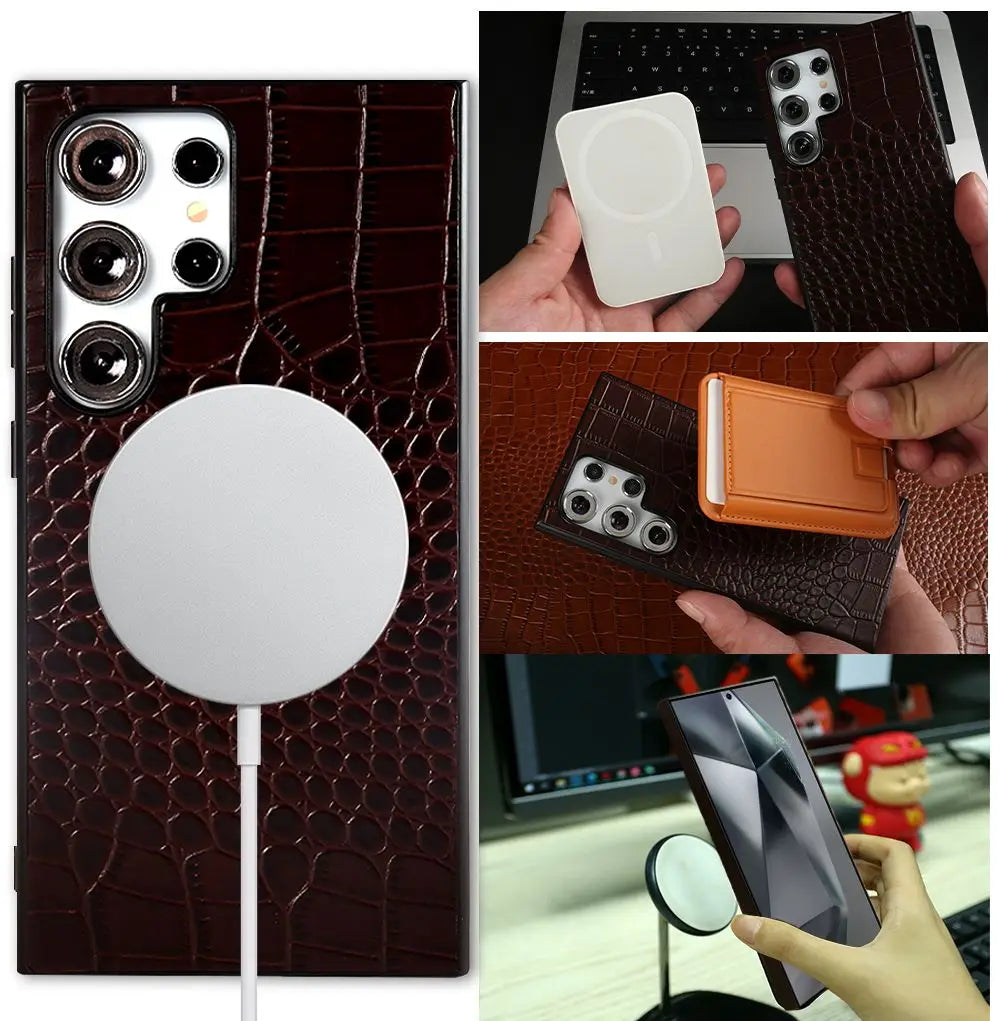 Luxury Genuine Leather Magnetic Case for Samsung Galaxy S24 Series