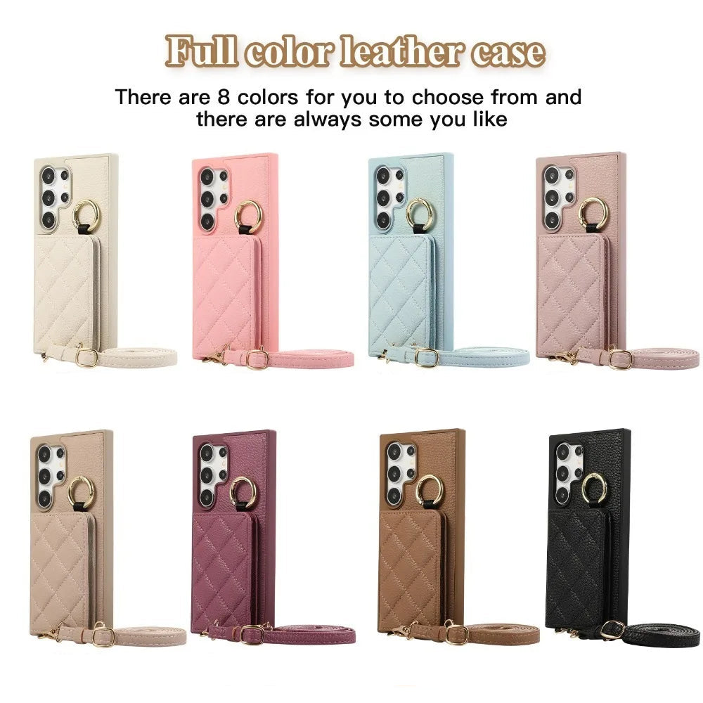 Protective Crossbody Leather Case with Card Holder for Samsung Galaxy S24 Series