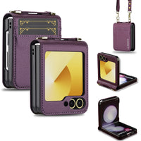 Crossbody Leather Case with Card Slots and Lanyard for Samsung Galaxy Z Flip 6