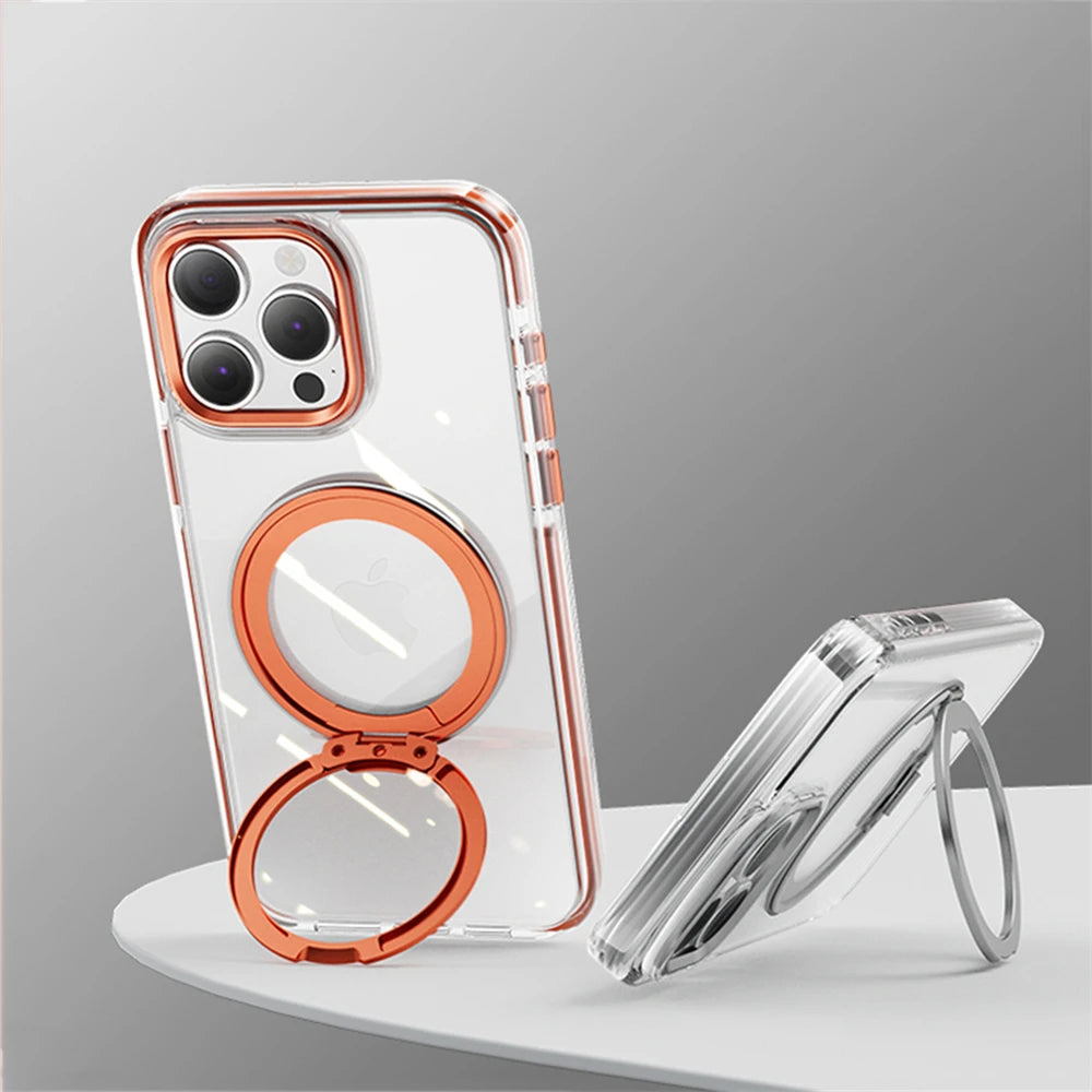 Rotatable Bracket Transparent MagSafe Case for iPhone 15 Series