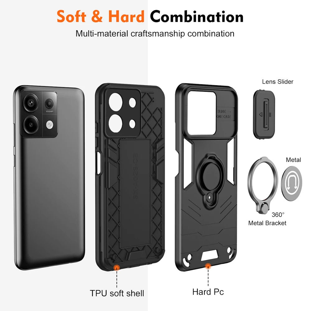 Shockproof Case with Slide Camera Protection Ring for Xiaomi Redmi Note 13 Series