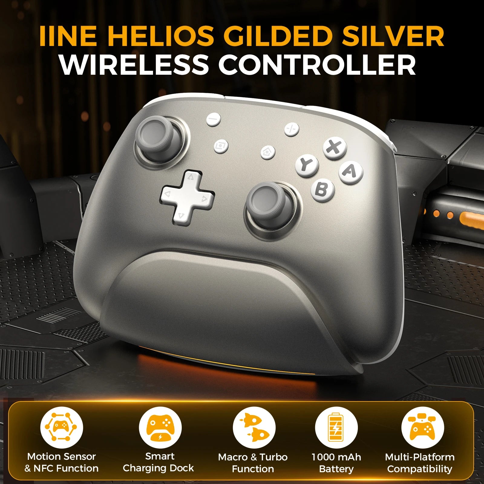 IINE Helios Gilded Silver Wireless Controller with Charging Dock