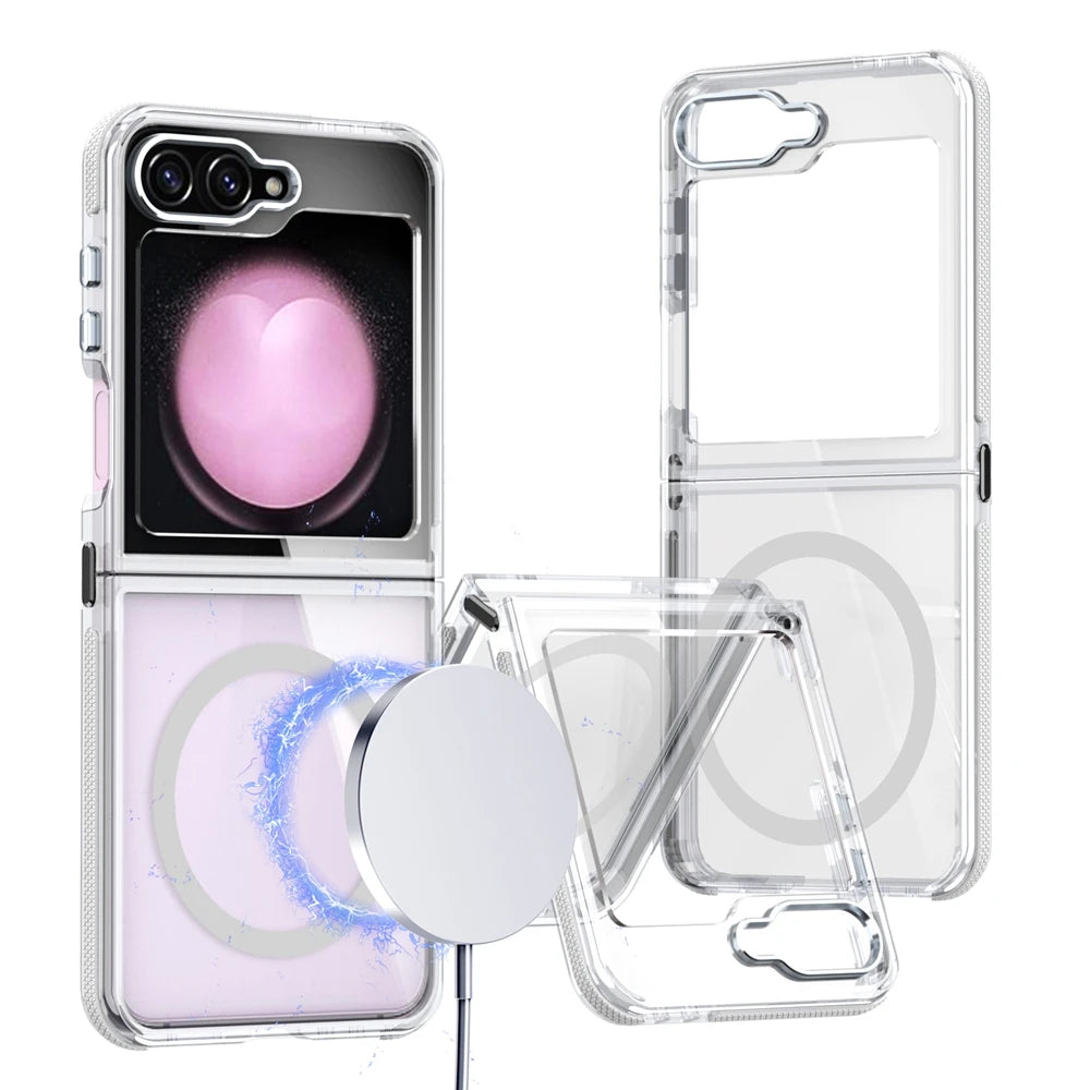 Premium Transparent Magnetic Case with Anti-Skid Bumper for Samsung Galaxy Z Flip 6