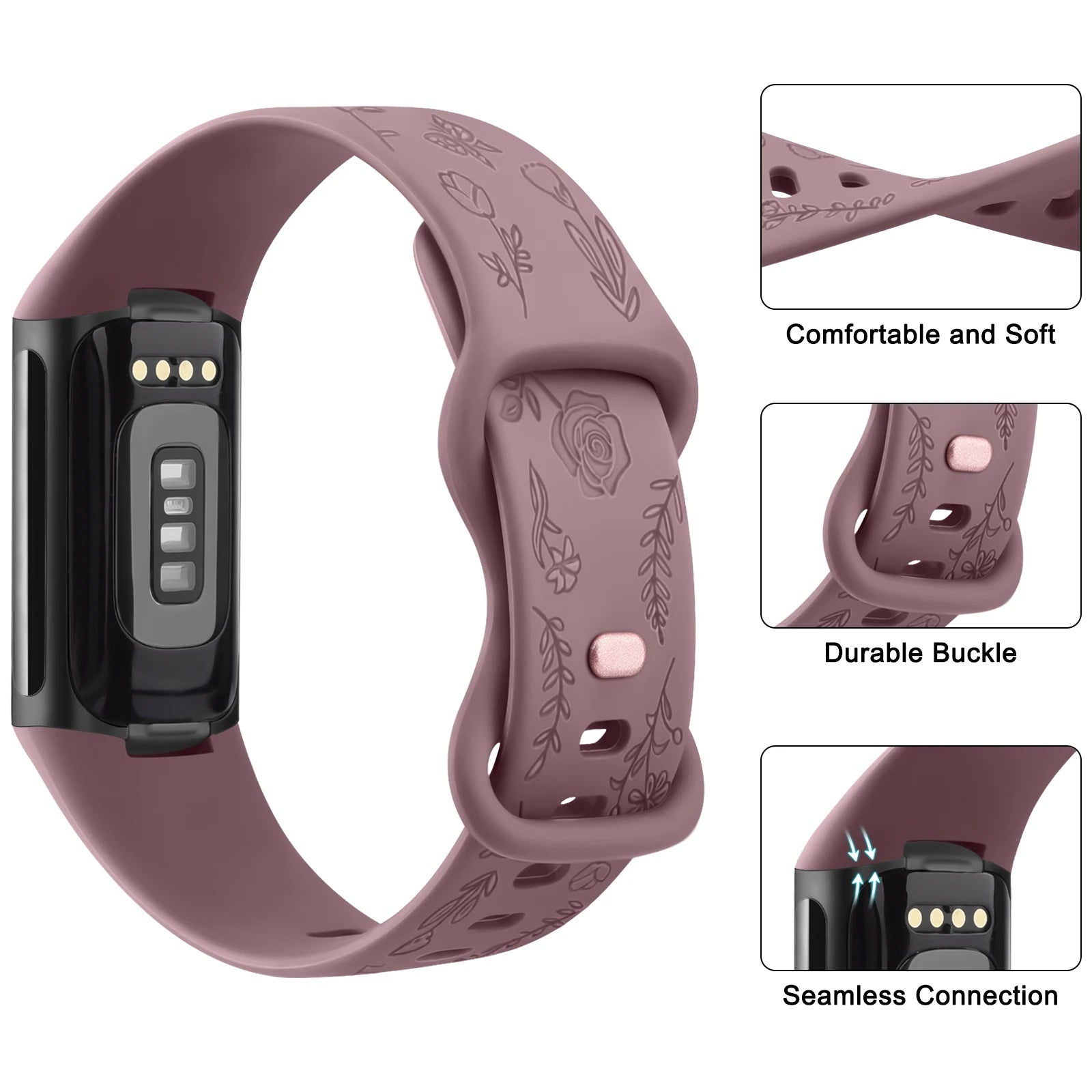 Flower Engraved Silicone Watchband for Fitbit Charge 6