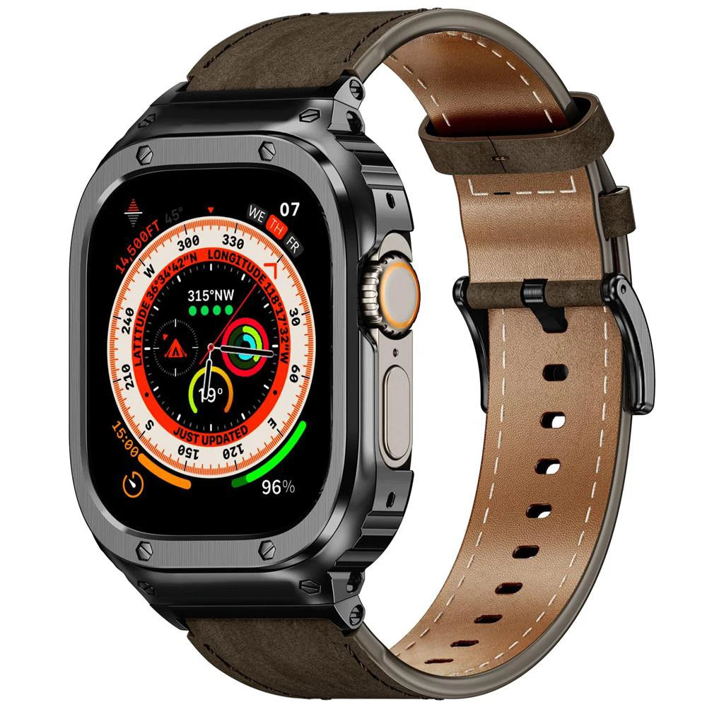 Luxury Metal Case and Leather Strap for Apple Watch