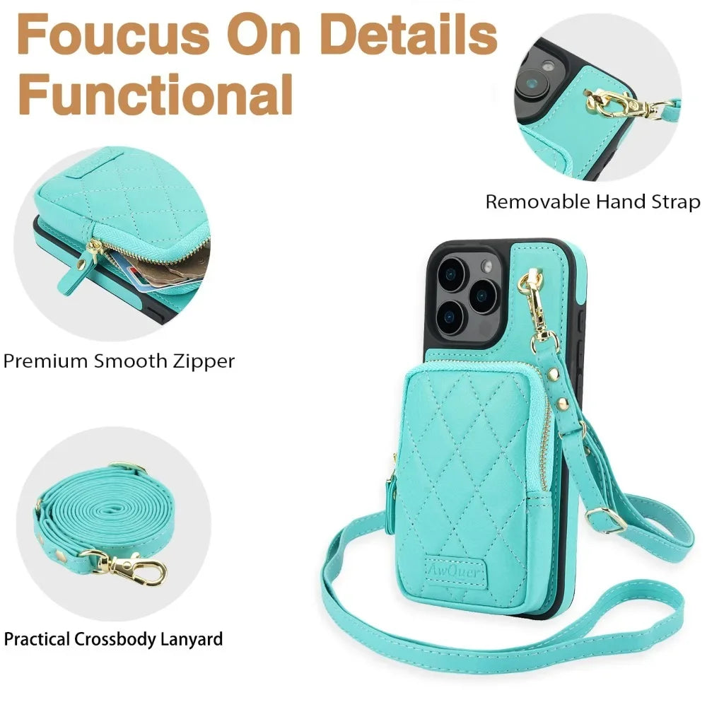 iPhone 15 Crossbody Wallet Case with Lanyard for Hands-Free Convenience