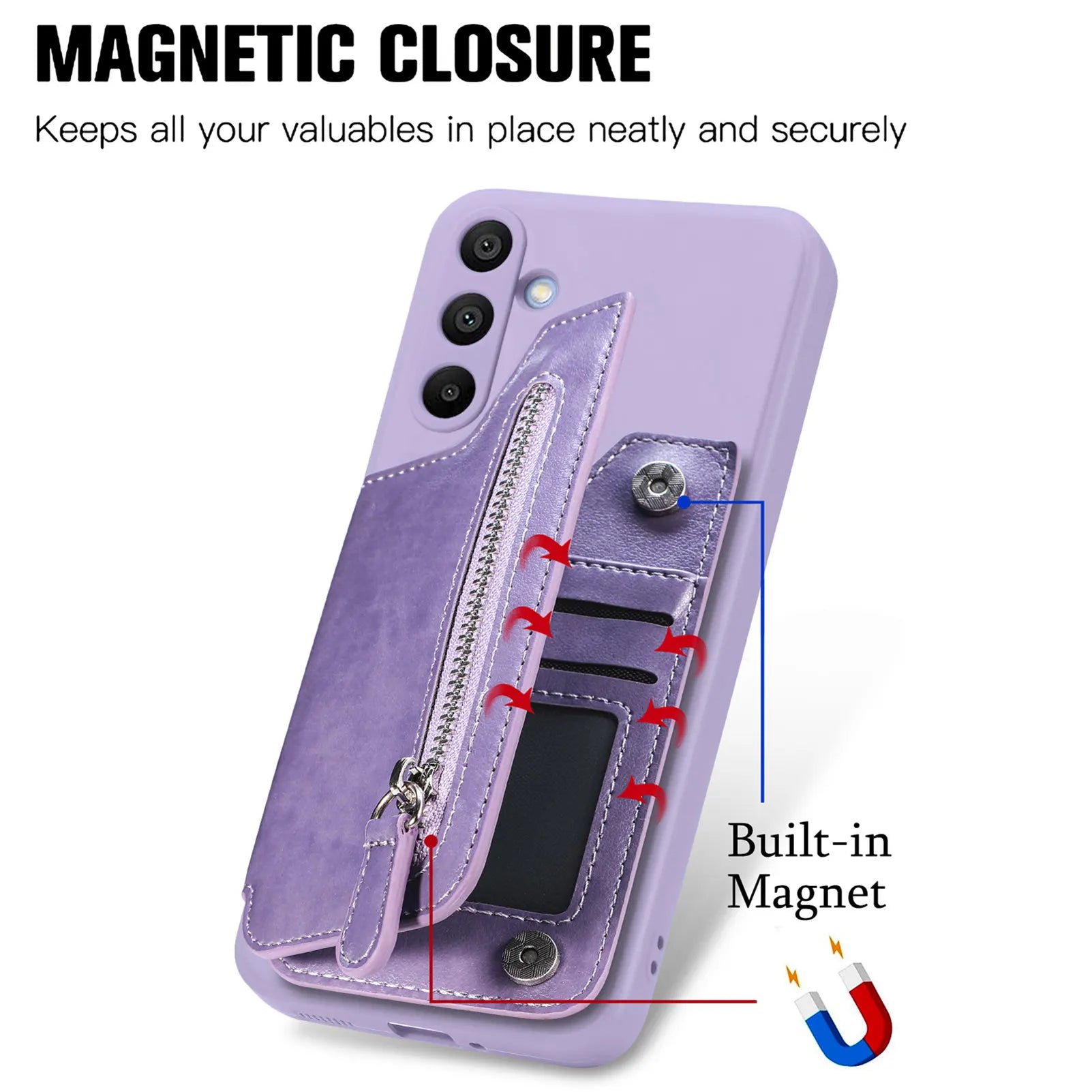 Zipper Card Slot Holder Leather Wallet Case for Samsung Galaxy S23 Series