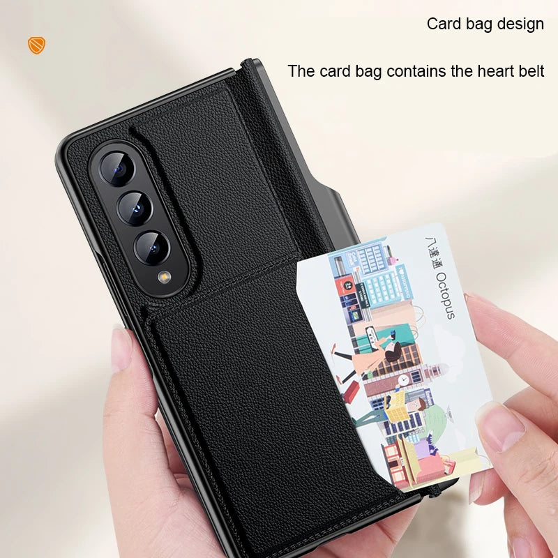 Samsung Galaxy Z Fold 5 Leather Case with Card Slot, Magnetic Closure, and Pen Holder