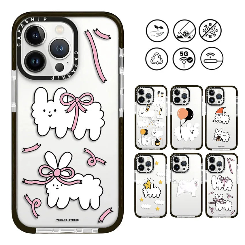 Cute Ribbon Lamb & Happy Balloon Soft TPU Shockproof Case for iPhone 15 Series