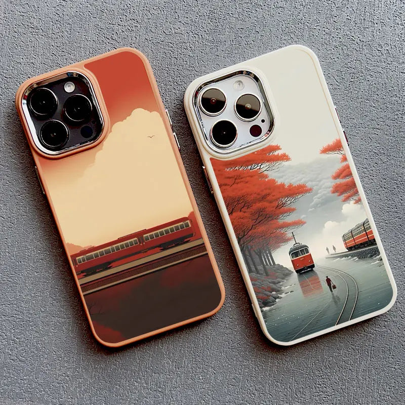 Autumn Sunset Scenery Silicone Phone Case for iPhone 15 Series