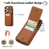 Vertical Card Slot Ring Holder Leather Wallet Case with Stand and Strap for iPhone 15 Series