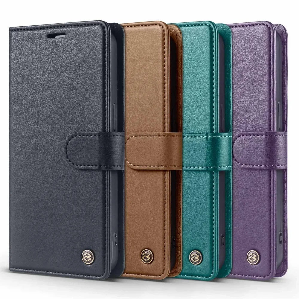 Premium PU Leather Flip Wallet Case with Card Holder & Kickstand for iPhone 16 Series