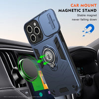 Shockproof Rotating Stand Phone Case with Lens Sliding Window for iPhone 15 Series