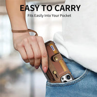 Wrist Strap Leather Wallet Case with Card Holder and Kickstand for iPhone 16 Series