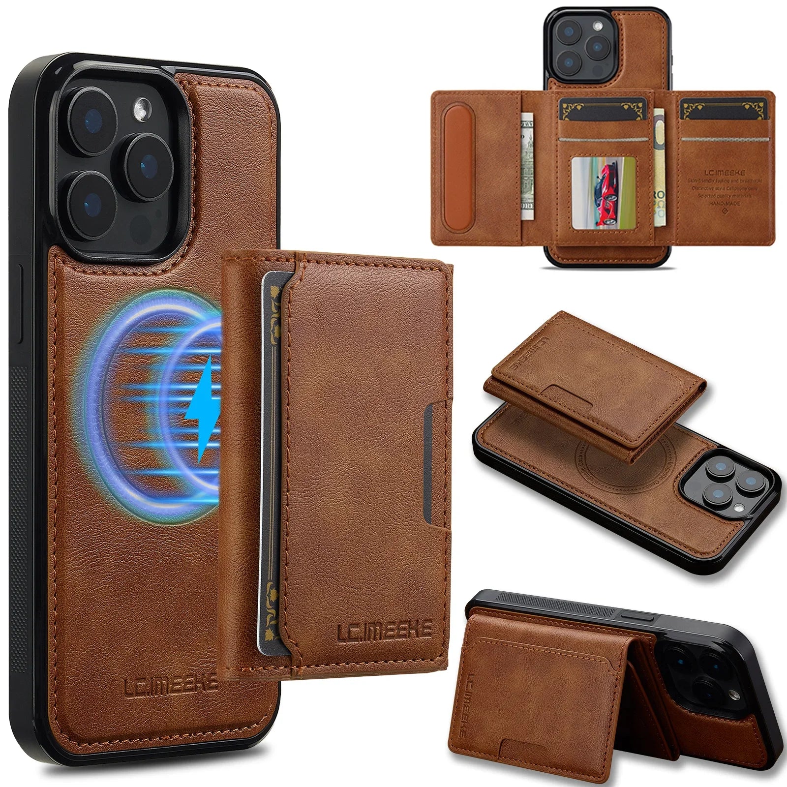 2-in-1 Magnetic Leather Detachable Wallet Case with RFID Blocking for iPhone 16 Series