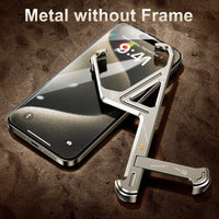 Aluminum Alloy Frameless Phone Case with Stand for iPhone 15 Series