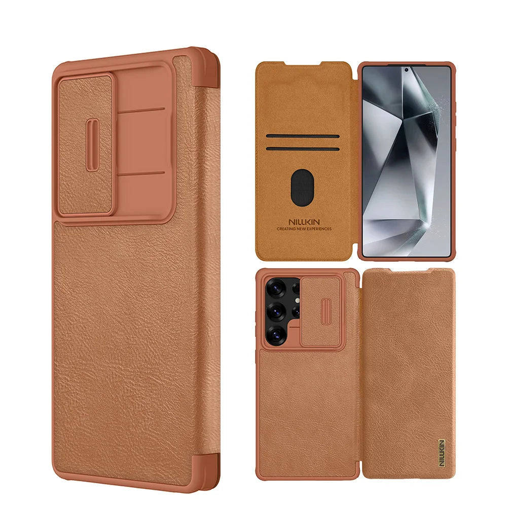 Premium Leather Flip Case with Sliding Camera Protection for Samsung Galaxy S25 Series