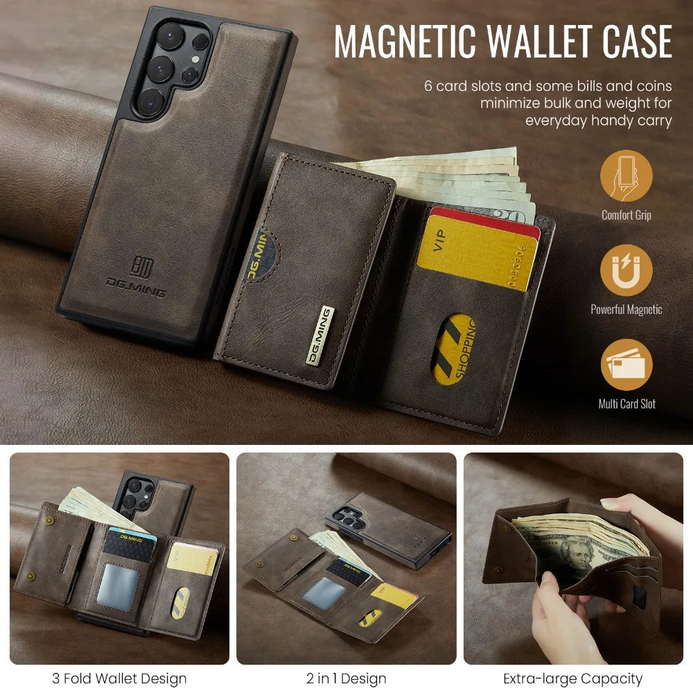 Samsung Galaxy S25 Series Magnetic Wallet Case with RFID Blocking Card Holder