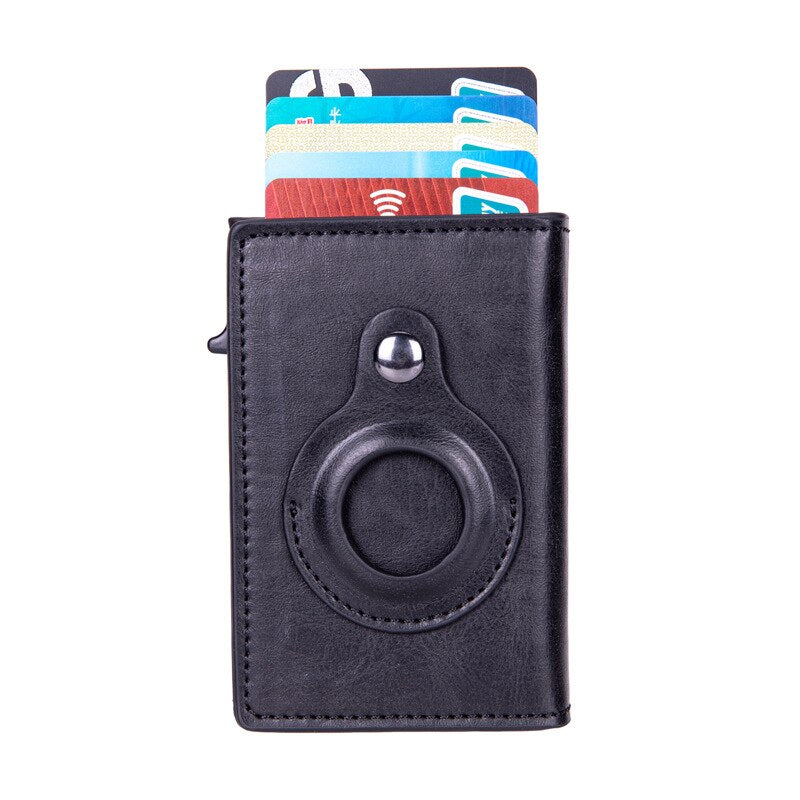 YKSOM PU Leather Card Bag with Apple AirTag Tracker Holder