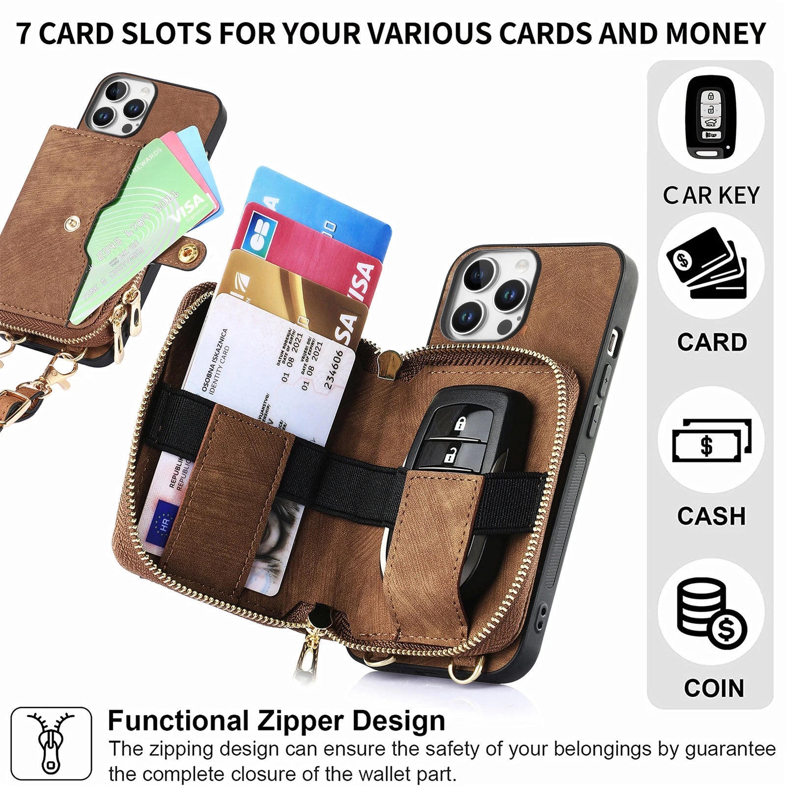 Crossbody Lanyard Leather Case with Card Holder and Kickstand for iPhone 16 Series – Stylish & Practical