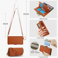 Crossbody Ring Holder Zipper Cards Slot Wallet Leather Case For Samsung Galaxy S24 Series