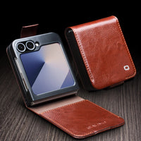 Retro Elegant Genuine Cowhide Leather Flip Case for Samsung Galaxy Z Flip 6