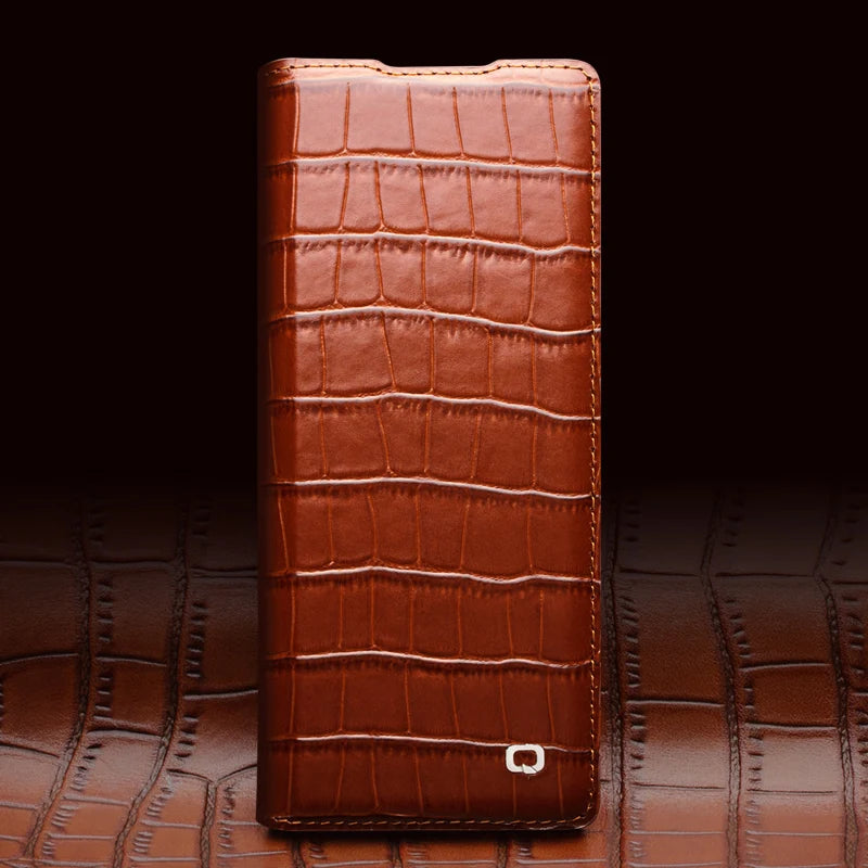 Luxury Genuine Cowhide Leather Flip Case for Samsung Galaxy Z Fold 6 with Crocodile Texture