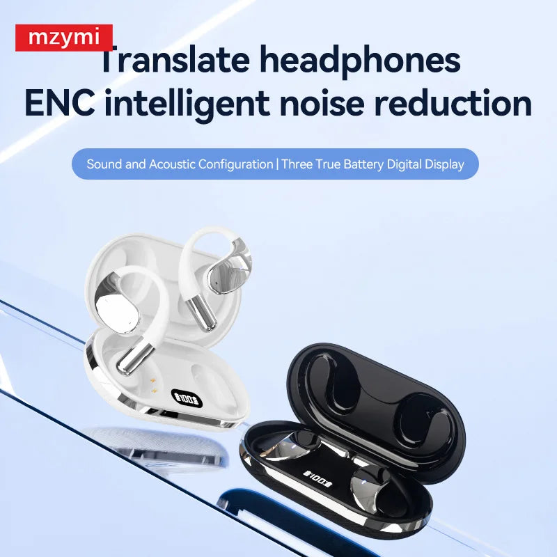 Mzymi Q39 AI Translation Earphones with Secure Ear Hooks