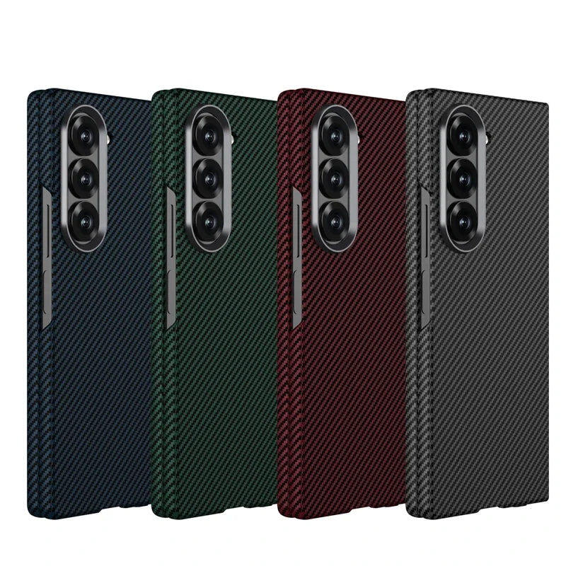 Ultra-Thin Carbon Fiber Pattern Folding Case with Front Tempered Glass for Samsung Galaxy Z Fold 6