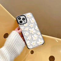 Full Screen White Flowers Soft TPU Shockproof Back Case for iPhone 15 Series