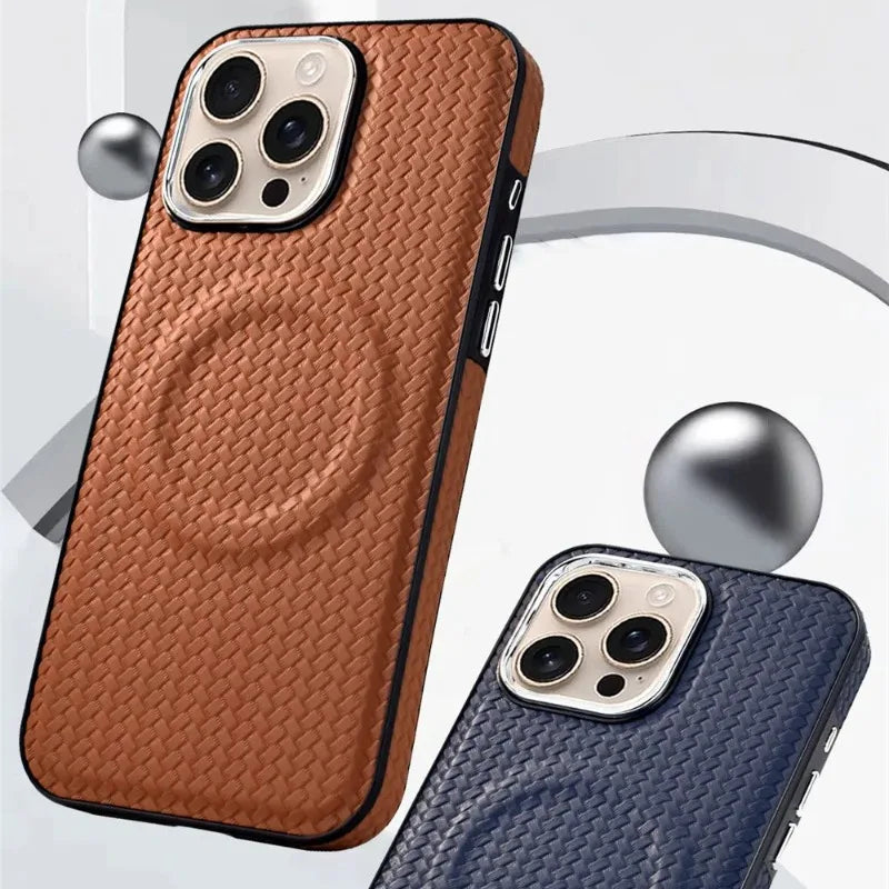 Shockproof Woven Leather MagSafe Case for iPhone 16 Series