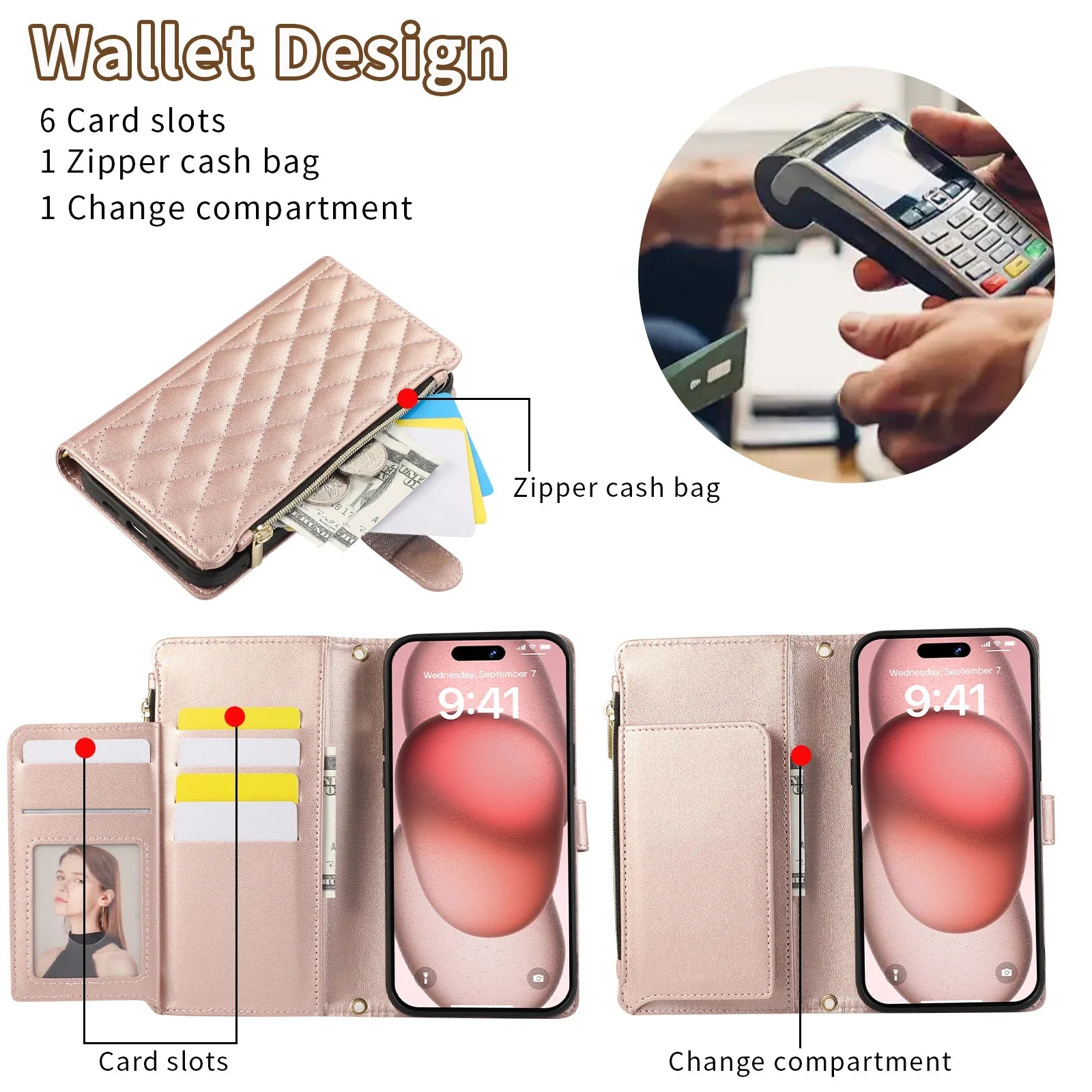 Crossbody Zipper Wallet Leather Case for iPhone 14 Series