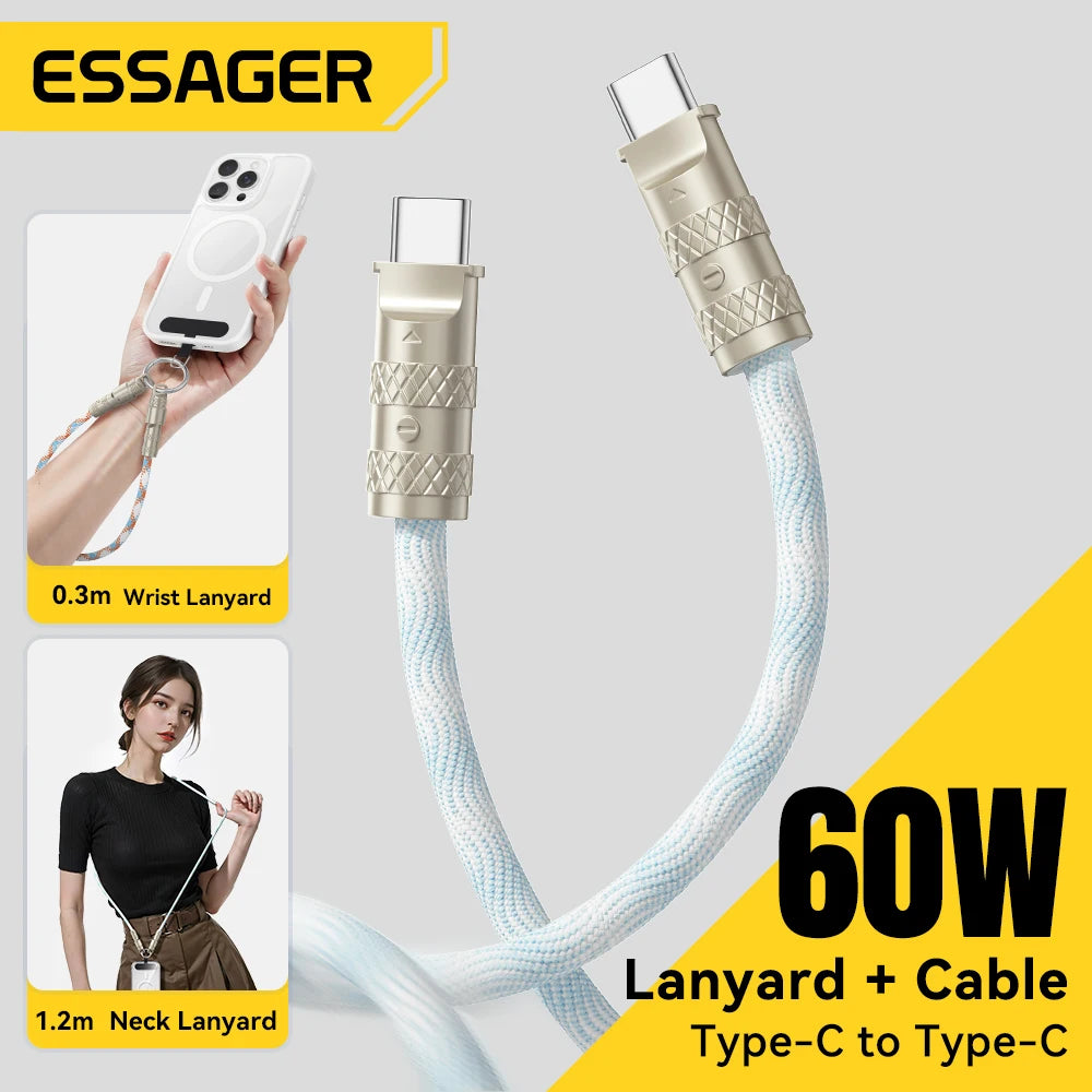 Essager 60W USB-C to Type-C Lanyard Charging & Data Cable