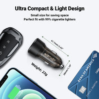 ACEFAST 30W Dual Port Fast Car Charger with USB-C and USB-A