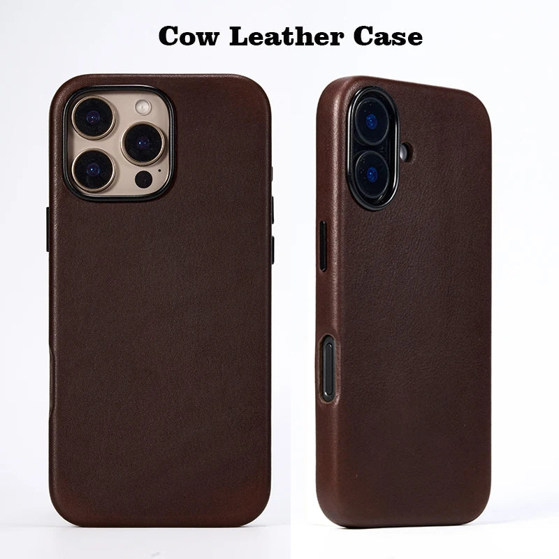 Genuine Cow Leather Case for iPhone 16 Series - Luxurious Protection, Stylish Design