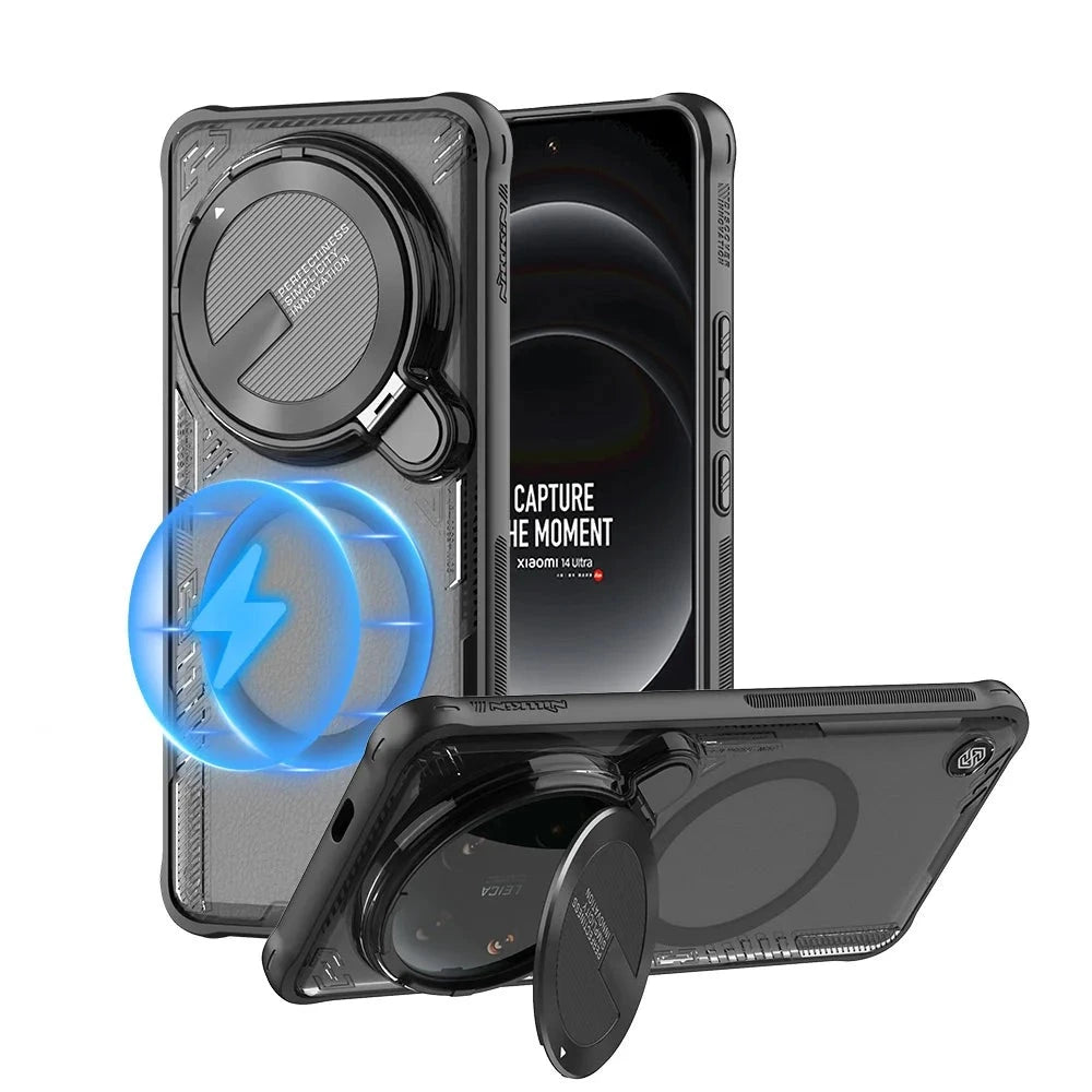 Anti-Drop Magnetic Flip-Style Case with Holder and Lens Protection for Xiaomi 14 Ultra