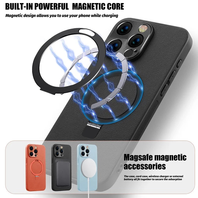 Minimalist Pure Color Leather Magnetic Wireless Charging Phone Case for iPhone 15 Series