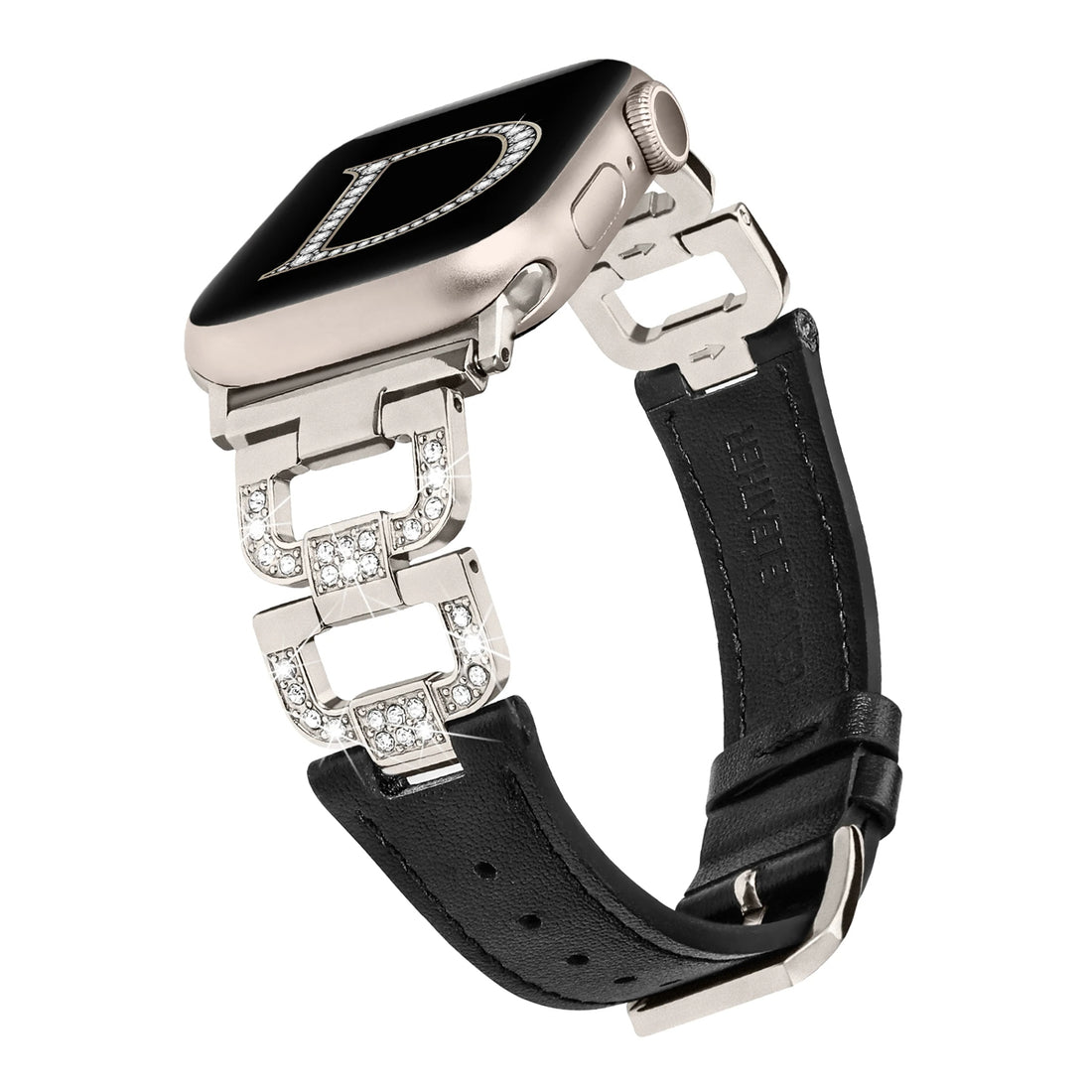 Diamond-Embellished Leather Band for Apple Watch